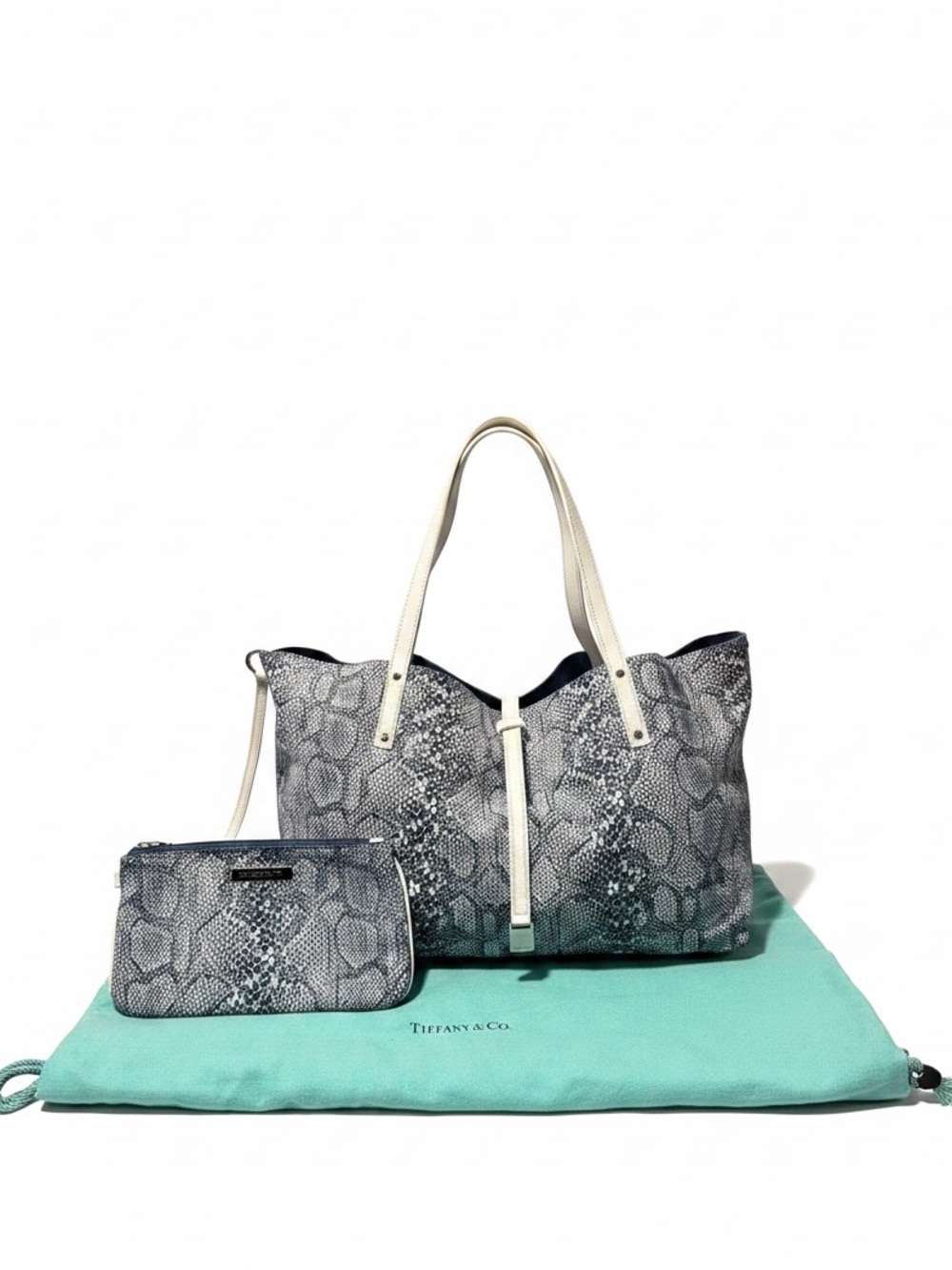 Tiffany & Co. Reversible Python-Print Tote Bag & Pouch Set NWOT